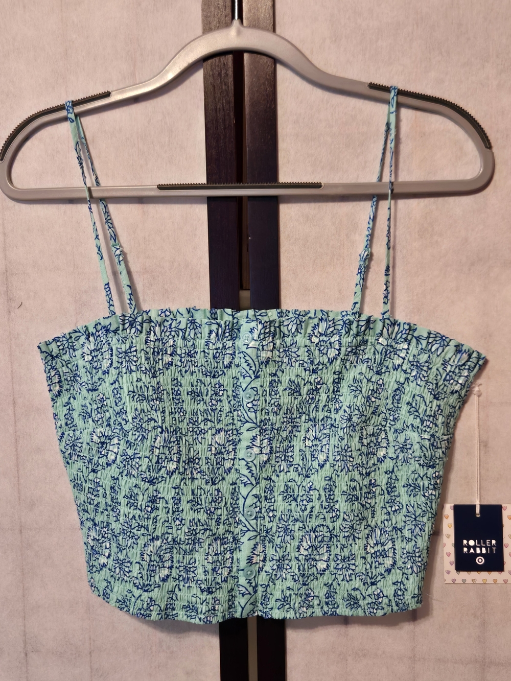 NWT Roller Rabbit Blue Floral Smocked Cropped Tank Top